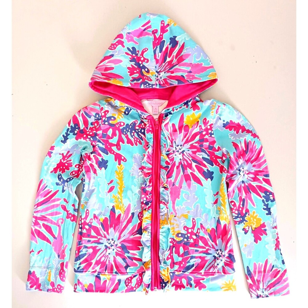 Lilly Pulitzer Girls Hoodie Popover Trippin and Sippin Full Zip Sz XL 12-14